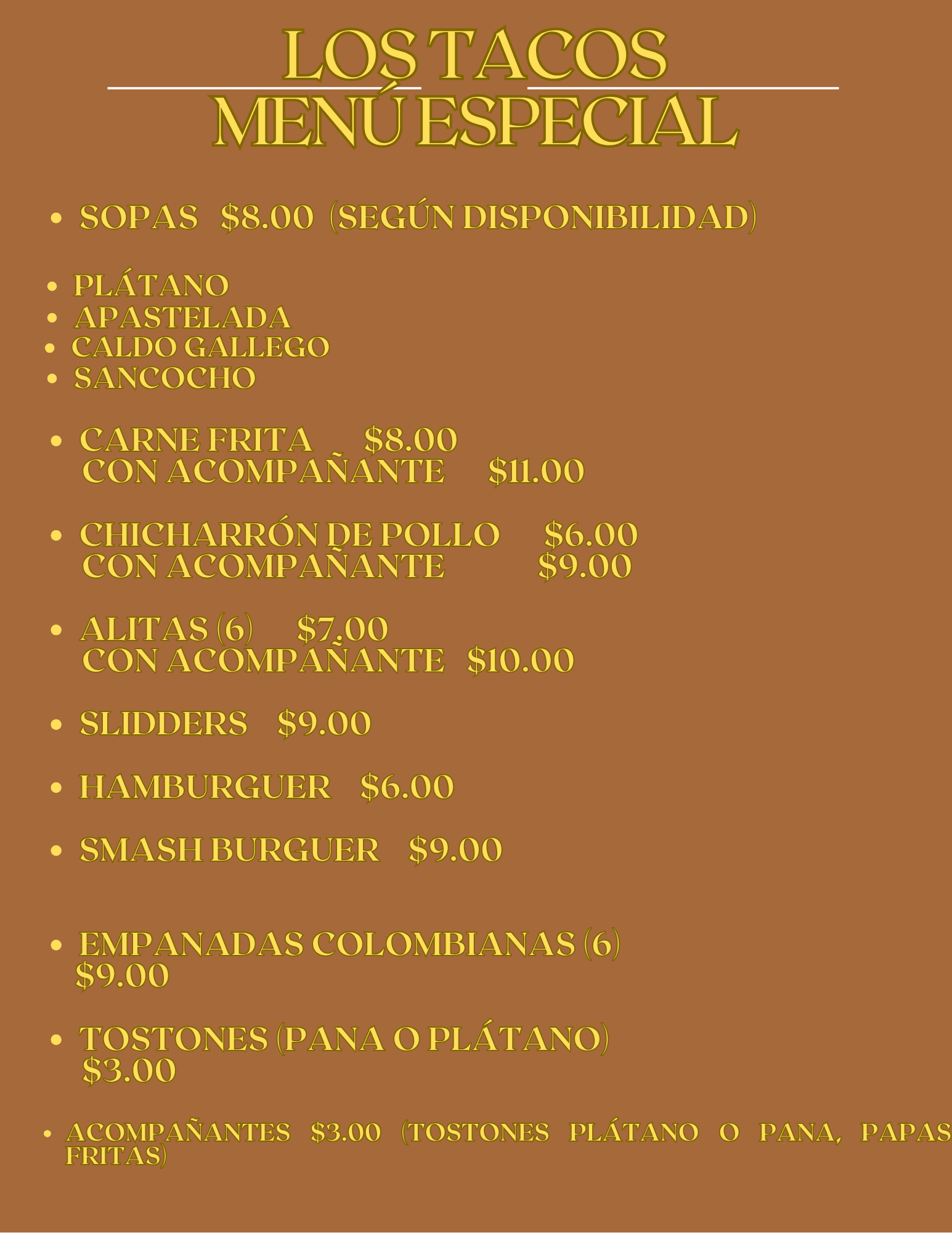 Los Tacos Menu Especial